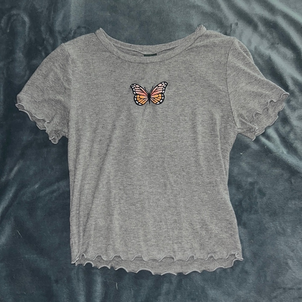 Grey Butterfly Crop Top